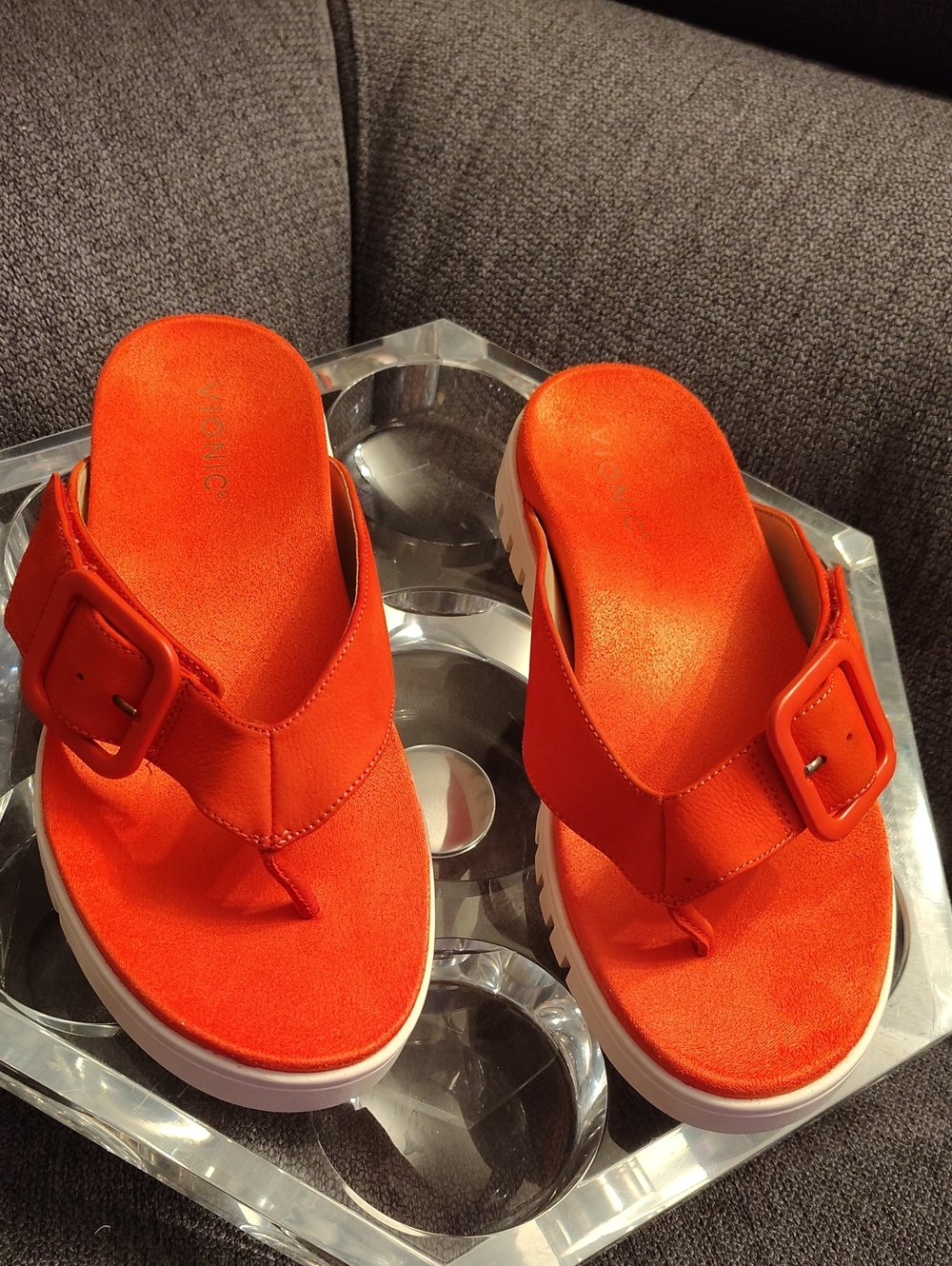 Vionic Orange Buckle Thong Platform Sandals